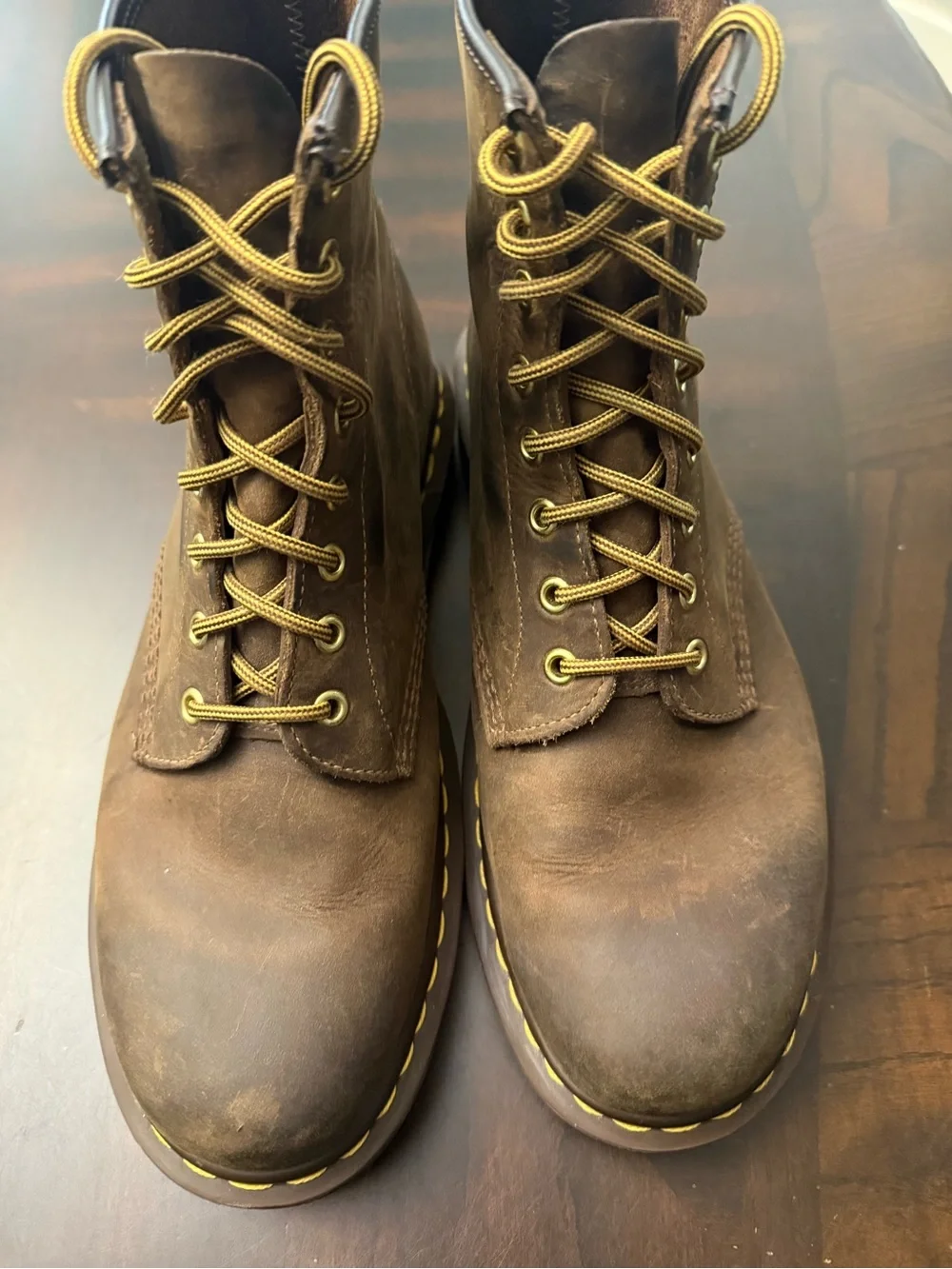 DR. MARTENS 1460 Crazy Horse Brown Gaucho Ankle Chunky Boots US Mens 10 EUC